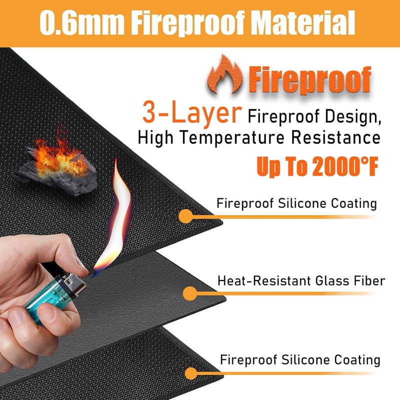 Amerbro 36x30in Heat Resistant Grill Mats for Outdoor Grill to Protect Your Prep Table and Outdoor Grill Table - Fire Proof & Water Proof & Oil Proof BBQ Mat - Black (1mm) - Image 2